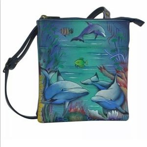 Anuschka RETIRED #596 DWD "DOLPHIN WORLD" RFID Blocking Triple Org 7"x8"x3.75"